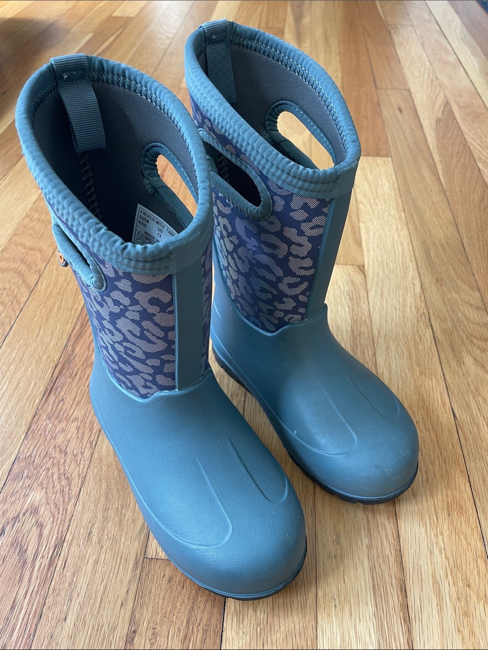 Bogs Kids Blue/grey Blue Leopard-Print Rain Boots